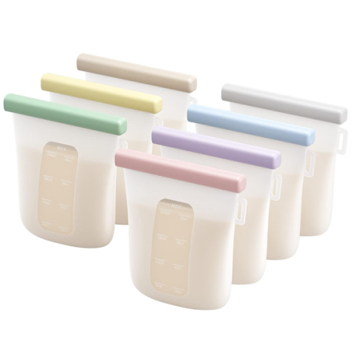 Nuliie 7 Pcs Silicone Breastmilk Storage Bags Reusable, 8oz/240ml Double Leak-Proof Breastmilk Freezer Bags, BPA Free Self-Standing Milk Bags for Breastfeeding, Baby Food Pouches