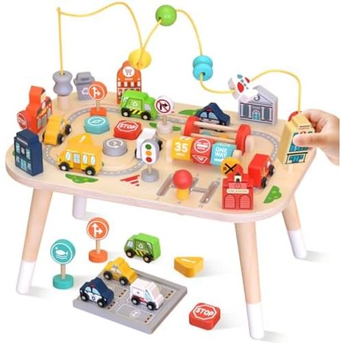 Weilim Montessori Wooden Activity Table for Toddler 1-3, Learning Toys