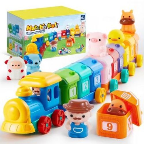 Joyfy Learning Toy Counting, Matching & Sorting Montessori Learning Farm Train Christmas Birthday Gift for for Toddlers 1 2 3 Years Old Boys Girls