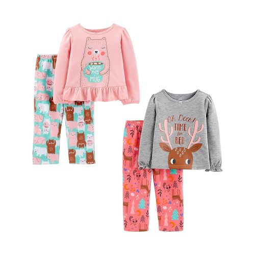 Simple Joys by Carter's girls 4-piece Pajama Set (Cotton Top & Fleece Bottom)
