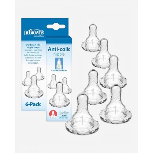 Dr. Brown’s Narrow Level 1 Slow Flow Nipple, 0m+, 6-Pack