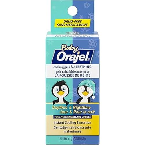 Orajel Baby Daytime and Nighttime Drug-Free Cooling Gels – Gentle, Soothing Relief for Sore Gums, 2 x 5.1g