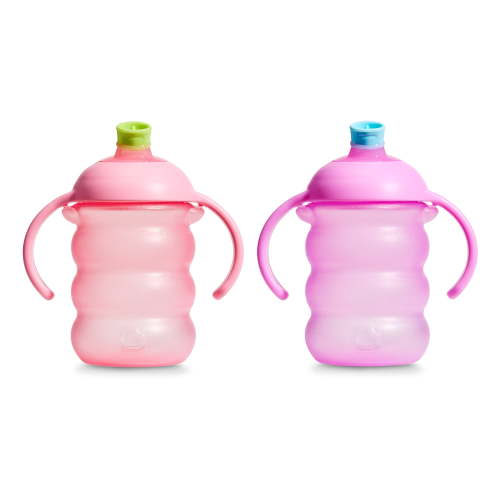 Munchkin Click Lock™ Toddler Sippy Cups, Spill Proof Trainer Sippy Cup for 6 Months Old and Up with Handles and Soft, Bite Proof Spout, 8 Ounce, 2 Pack, Pink/Purple, Unisex