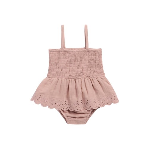 Eyelet Smocked Organic Cotton Skirted Bodysuit, 6-12M
- Only 1 left