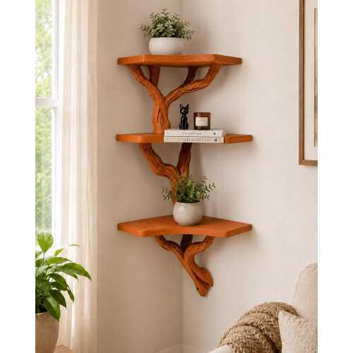Tree Branch Corner Shelf | Floating Driftwood Style Tiered Corner Shelves | Fae Cottagecore Wall Decor