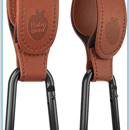 Baby Uma Stroller Hooks for Bags (2 Pack) - Leather-Style Stroller Clips and Hooks, Non-Slip Stroller Accessories, Carry 11 lbs Per Stroller Hook, Universal Baby Essentials & Stroller Accessories