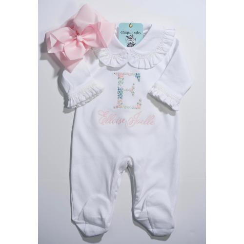 Smocked Bows Romper Coming home, Luxury footie embroidery details, hospital outfit, shower gift, Pink bow, 100% Pima