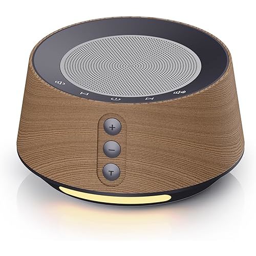 BGOVERSS White Noise Sound Machine with 14 Soothing Sounds and 10 Levels Night Light for Sleeping, 5 Timers and Memory Feature Plug in Sound Machine for Nursery Baby Kids Adults, Wood