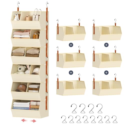 Hanging Closet Organizer Extra Large, Clothes Hanging Shelves for Closet with Divider, Collapsible Closet Storage System, Fabric Storage Bins for Home, Dorm, Rv, Sweaters, Handbags, Underwear, Sock