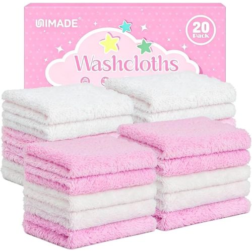 Baby Washcloths, 20 Pack Microfiber Coral Fleece Wash Cloths | Absorbent Baby Towels for Newborns, Infants and Toddlers, Gentle on Sensitive Skin for Face and Body - 7" × 9", White&Pink