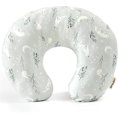 GRSSDER Nursing Pillow Cover, Stretchy Ultra Soft Minky Breastfeeding Pillow Covers, Fit Most Nursing Support Pillows for Breastfeeding, Comfortable Cozy Safe Pillow Cover, Snow Wolf