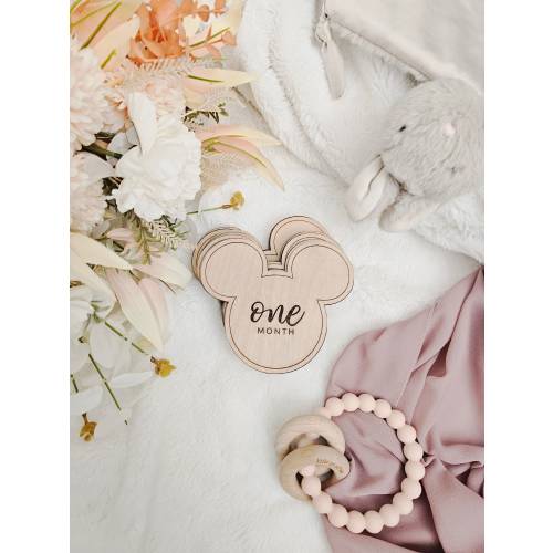 Mickey Mouse Monthly Milestone Marker Cards for Baby - Wooden, Baby Shower Gift, Month Photo Props, Photoshoot Sign, 1-12 Months