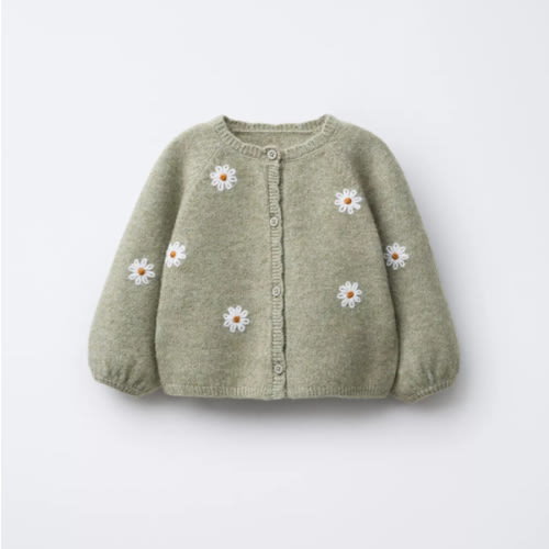 EMBROIDERED DAISY CARDIGAN Size 12-18 months- Light green | ZARA United States