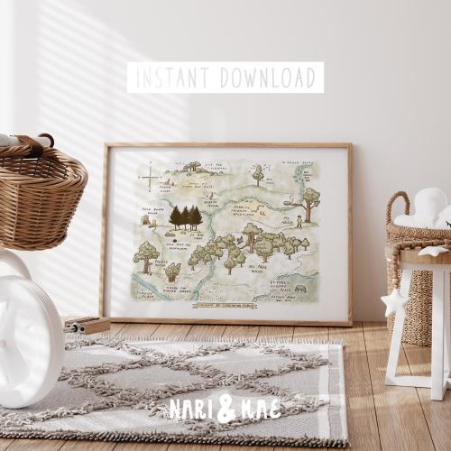 100 Acre Wood Map, Classic Winnie the Pooh Nursery Wall Art, Nursery Print, Classic Pooh Bear Nursery Decor, Hundred Acre Wood, Baby Shower