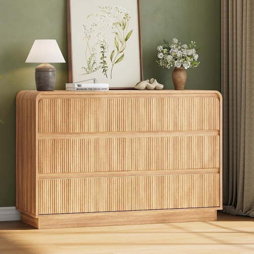 Pipleo 48" Fluted 6 Drawer Dresser, Curved Design for Bedroom/Living Room