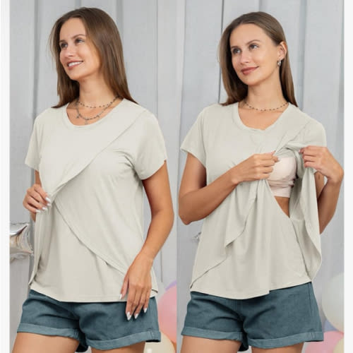 Rnxrbb 3 Pack Women's Nursing Tops for Breastfeeding Summer Short Sleeve T Shirts Postpartum Double Layer Clothes