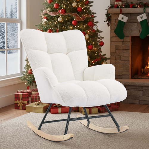 Nursery Rocking Chair Teddy, High Backrest, Comfortable Stylish with Padded Seat for Living Rooms, Bedrooms, Offices