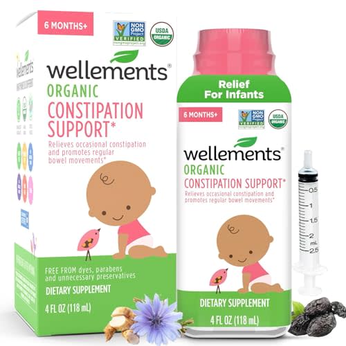 Wellements Organic Constipation Support | Safe and Gentle Organic Constipation Relief for Infants, Babies and Toddlers | No Harsh Laxatives | USDA Certified Organic | 4 Fl Oz. 6 Months +