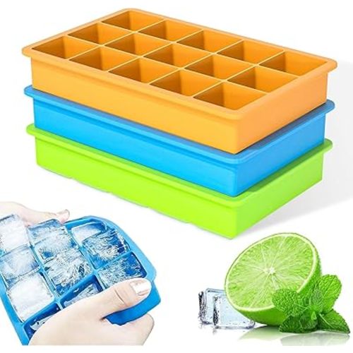 3 Pack Silicone Ice Cube Trays, 1.2" Perfect Square Molds, 1oz (2 tbsp) per Well for Baby Food & Coffee, Odorless Food Grade, BPA Free, Easy Release Flexible Ice Trays for Whiskey, Cocktail