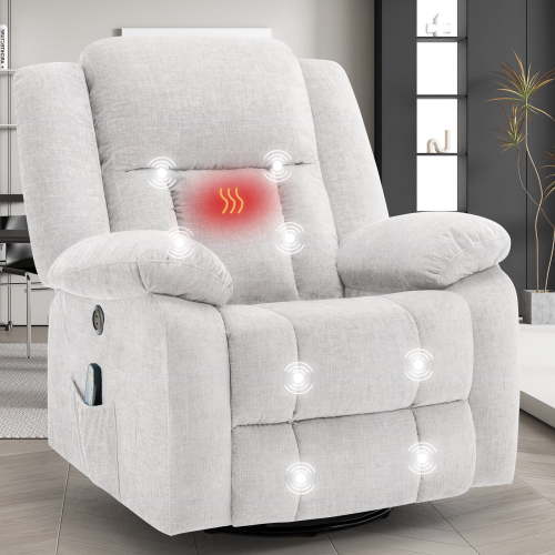 Korser Massage Swivel Rocker Recliner Chair with USB Ports Chenille for Living Room,Beige