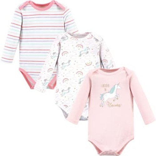 Little Soft Cotton Long-Sleeve One-Piece 3Pk, 3-6M