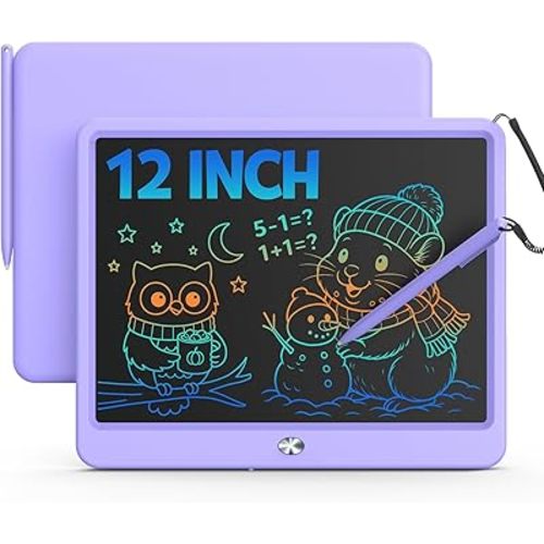Bravokids 12 Inch LCD Writing Tablet for 3-8 Year Olds - Electronic Drawing Pad and Doodle Board as Educational Birthday Gifts for Girls and Boys (Purple)