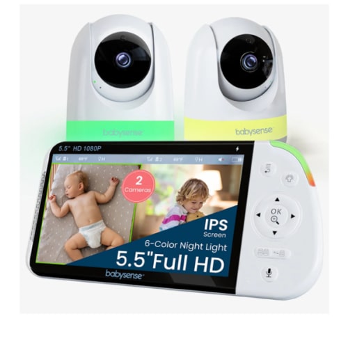 Babysense Max View PRO: Full HD Video Baby Monitor with 2 HD Cameras, Split Screen, Non Wifi, Night Light & Sound Machine