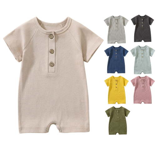 fheaev Baby Girl Boy Clothes Summer Outfits Infant Short Sleeve Romper Jumpsuit Cotton Solid Color Bodysuit for Newborn