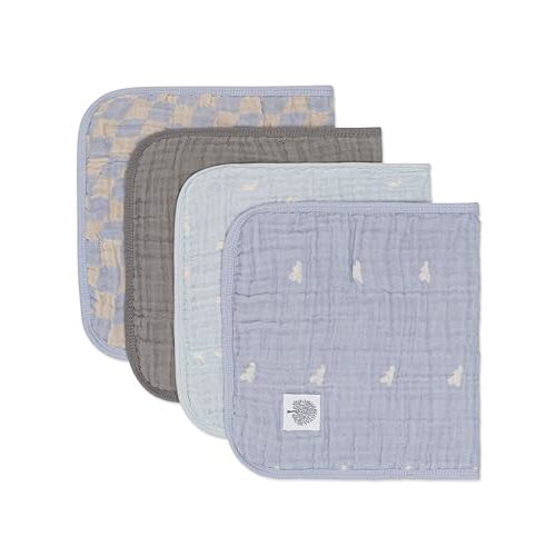 Parker Baby Muslin Burp Cloths | 100% Cotton Burping Clothes, Newborn Essential | Must-Have Baby Registry, Modern and Trendy Colors | 20"x11" Unisex Large Baby Burp Cloths, 4-Pack Cloud Set