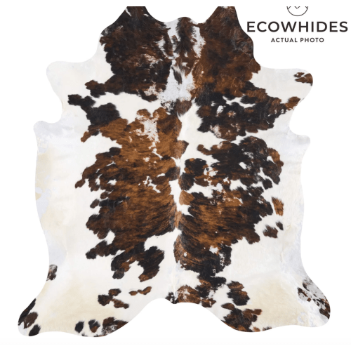 Vintage Tricolor Cowhide Rug Size 7'6" L x 6'10" W 9781