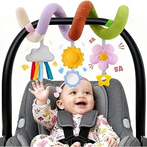 Spiral Car Seat Baby Toys 0-6 Months, Infant Carseat High Contrast Sensory Toys Hanging Stroller Accessories, Newborn Shower Gifts for Baby Boys Girls Essentials Stuff, Cute Black and White Cow