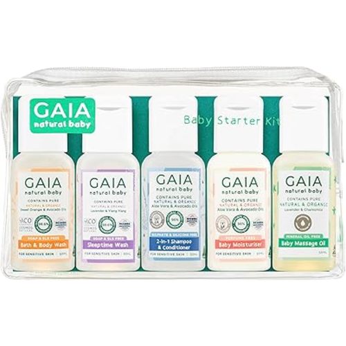 Gaia Natural Baby Starter Kit | Certified Natural Wash | Newborn Essentials | Sensitive Skin Formula | Soap Free | Perfume Free | Gentle Baby Care | Australian Made | 5 Piece