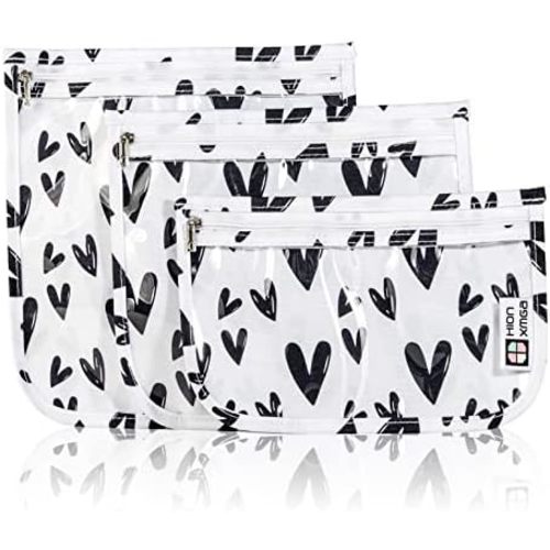 TSA Approved Toiletry Bag, Set of 3 Clear Travel Toiletry Bag Quart Size Zipper Travel Pouch, Waterproof Makeup Cosmetic Bag for Women Men Kids Toiletries Carry on, Hearts