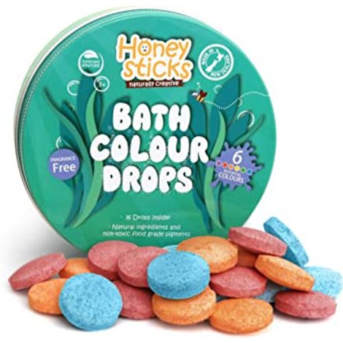 Honeysticks Bath Color Tablets for Kids - Non Toxic Bathtub Drops Made with Natural Ingredients and Food Grade Colors - Fragrance Free - Fizzy, Brightly Colored Bathtime Fun, Great Gift - 36 Drops