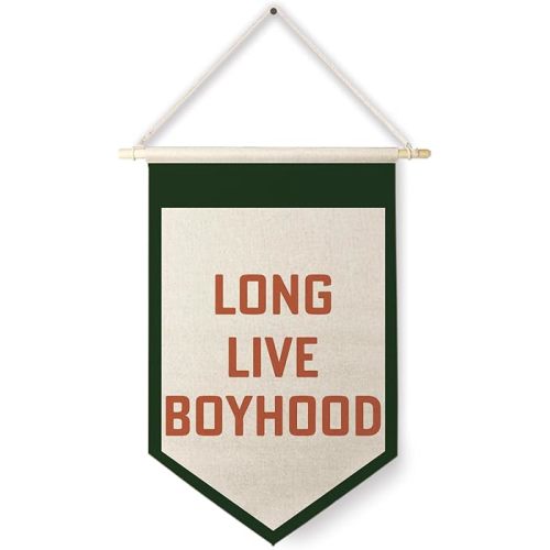 Qpenm Long Live Boyhood Hanging Wall Canvas Banner, Boy Nursery Hanging Pennant Flag Prints, Nursery Boy Wall Decor, Baby Boy Wall Art Poster&Prints for Boys Room Playroom