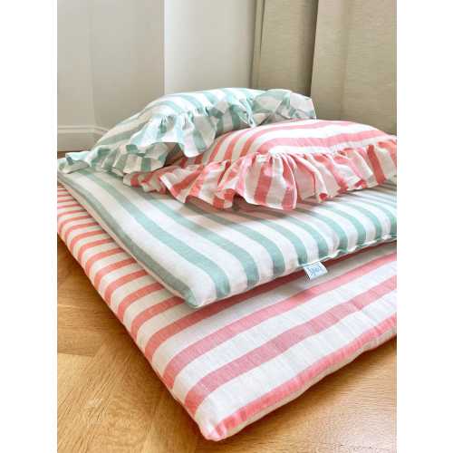 Striped Linen Play Mat, Quilted Square Nursery Floor Mat, Kids Room Rug