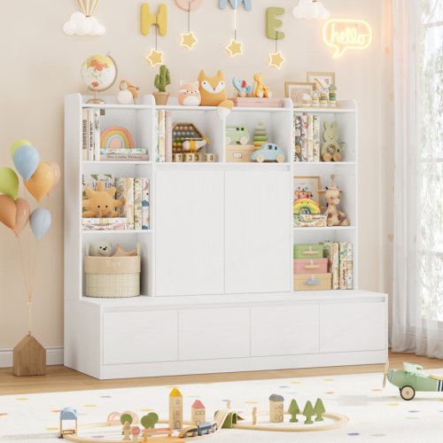 Harriet Bee All-in One 54''W Storage Bookcase with Hidden Drawers and Adjustable Shelves & Reviews | Wayfair