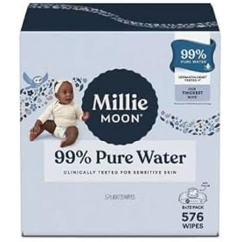 Millie~Moon 99% Pure Water Luxury Baby Wipe, 576 Count (8 * 72 Pack)