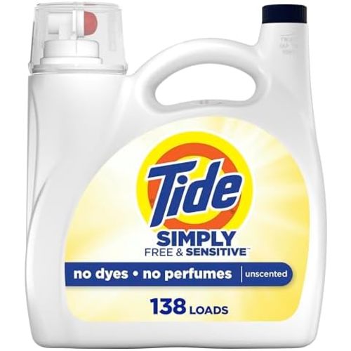 Tide Simply Liquid Laundry Detergent, Free & Sensitive, 138 Loads, 173 fl oz