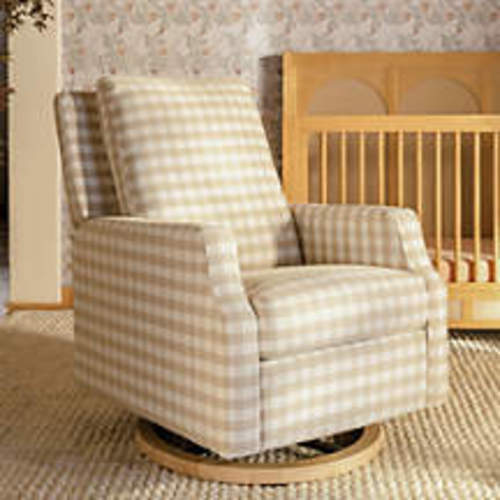Namesake Crewe Moss Green Gingham Swivel Glider Power Recliner Nursery Chair