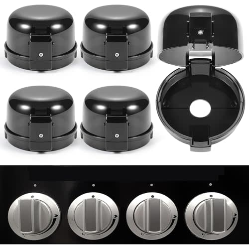 Stove Knob Safety Covers, for Knob Diameter Less Than 2.4", Unlock with Adult Two-Finger, Dual-Key Press Gas Stove Knob Locks, Upgraded Oven Lock Knob Covers for Child Safety, Black Color, Pack of 5