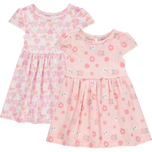 Cudlie Baby Girls’ 2-Pack Cotton Dresses – Charming and Adorable Prints, Sizes 0-3M to 24M
