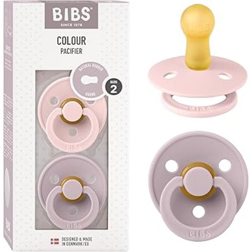 BIBS Pacifiers Colour Collection | Natural Rubber Baby Pacifier | Set of 2 BPA-Free Soothers | Made in Denmark | 6+ Months (Pack of 2) | Blossom/Dusky Lilac
