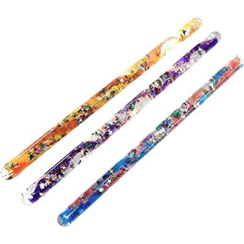 Star Magic Spiral Glitter Wands. 3pk 12.5" Sensory Wands for Kids - Glitter Tube Wonder Wand - Calming Toys Gift Party Bundle for Halloween Fairy Wizard Costume Accessories