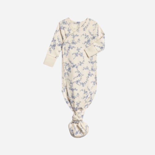 Organic Newborn Indy Kimono Gown - Serena Floral / Rain