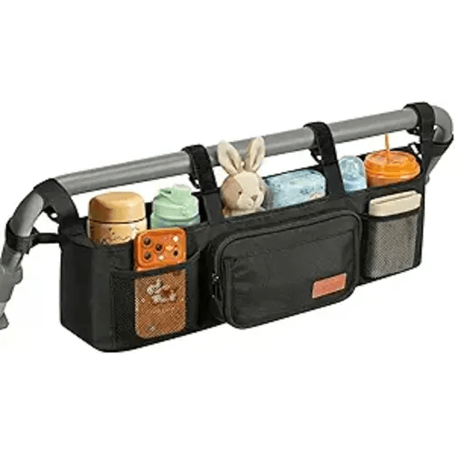 Double Stroller Organizer with 2 Insulated Cup Holders: Parent Console Double Jogging Stroller Accessories Fits for Baby Jogger City Mini GT2 and Jeep Double Stroller