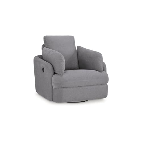 Signature Design by Ashley Modmax Contemporary Indoor Upholstered Press-Back Rocker Swivel Glider Recliner with Hidden Storages, Light Gray