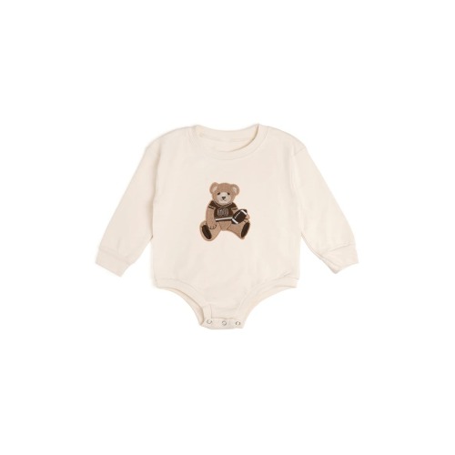 Teddy Bear Patch Long Sleeve Romper, 6-12M