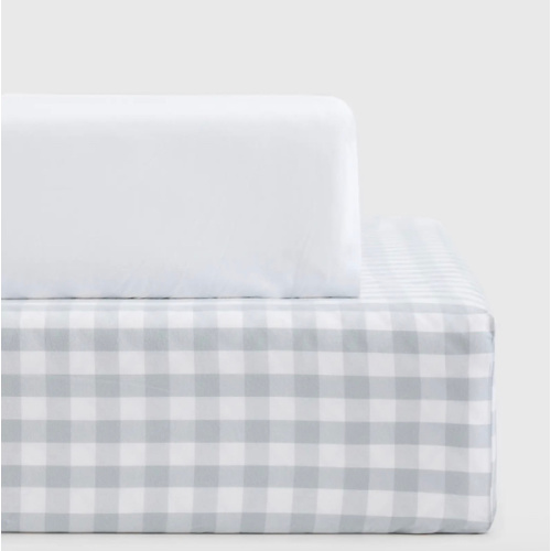 Organic Percale Gingham Crib Sheet 2-Pack in Blue Fog