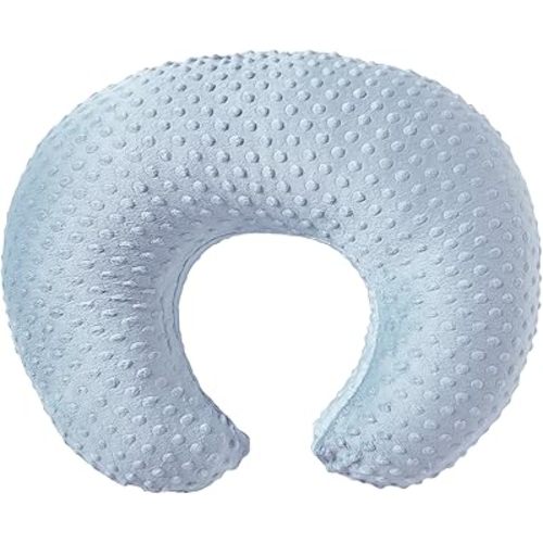 Nursing Pillow for Breastfeeding & Bottle Feeding | Multi-Purpose Baby Support Pillow with 2 Removable Covers (Blue & Gray) | Tummy Time, Sitting Support, Propping Pillow for Infant Baby Boy or Girl